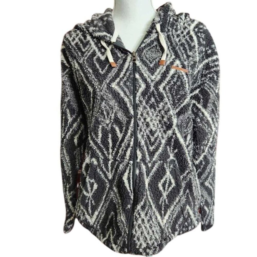 BILLABONG SMOOTH LOVE HOODIE OFF BLACK All Over Geo Printed Butter Fur Fleece
